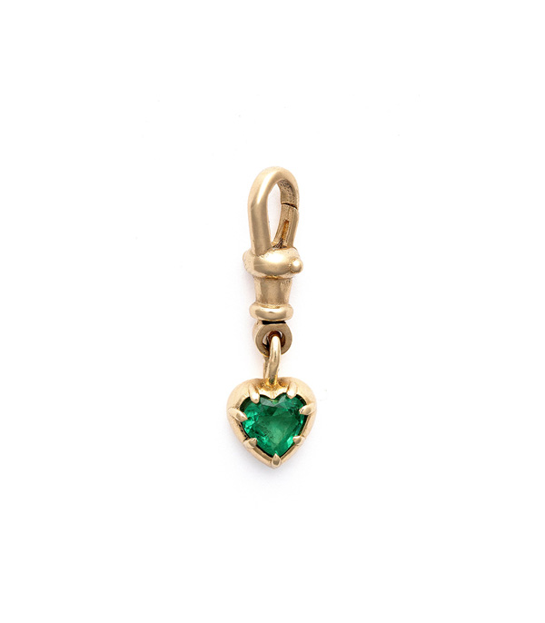 14K Gold Emerald Heart Shaped Collet Pendant Charm for Harmony and Self Healing designed by Sofia Kaman handmade in Los Angeles using our SKFJ ethical jewelry process.