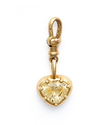 18K Gold Heart Shape Yellow Sapphire Charm Pendant for Bliss and Self Healing designed by Sofia Kaman handmade in Los Angeles