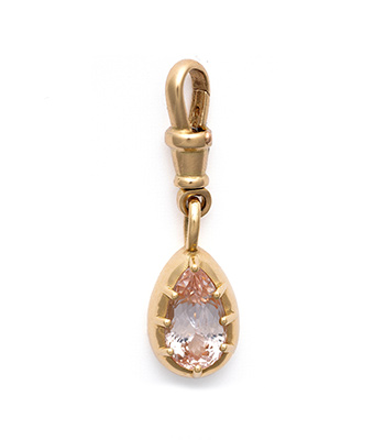 18K Gold Pear Shape Peach Sapphire Collet Charm Pendant for Self Healing and Prosperity designed by Sofia Kaman handmade in Los Angeles