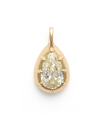 2 Carat Diamond Antique Pear Diamond Collet Pendant for Attraction and Self Healing designed by Sofia Kaman handmade in Los Angeles