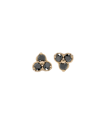 14K Gold Black Diamond Trefoil Earrings For Black Diamond Engagement Ring designed by Sofia Kaman handmade in Los Angeles