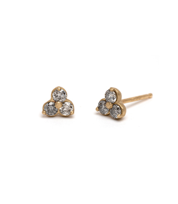 Three Stone Salt and Pepper Diamond Stud Earrings perfect for Unique Engagement Rings designed by Sofia Kaman handmade in Los Angeles
