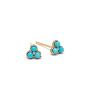 14K Gold Turquoise Trefoil Stud Earrings for Unique Engagement Rings designed by Sofia Kaman handmade in Los Angeles