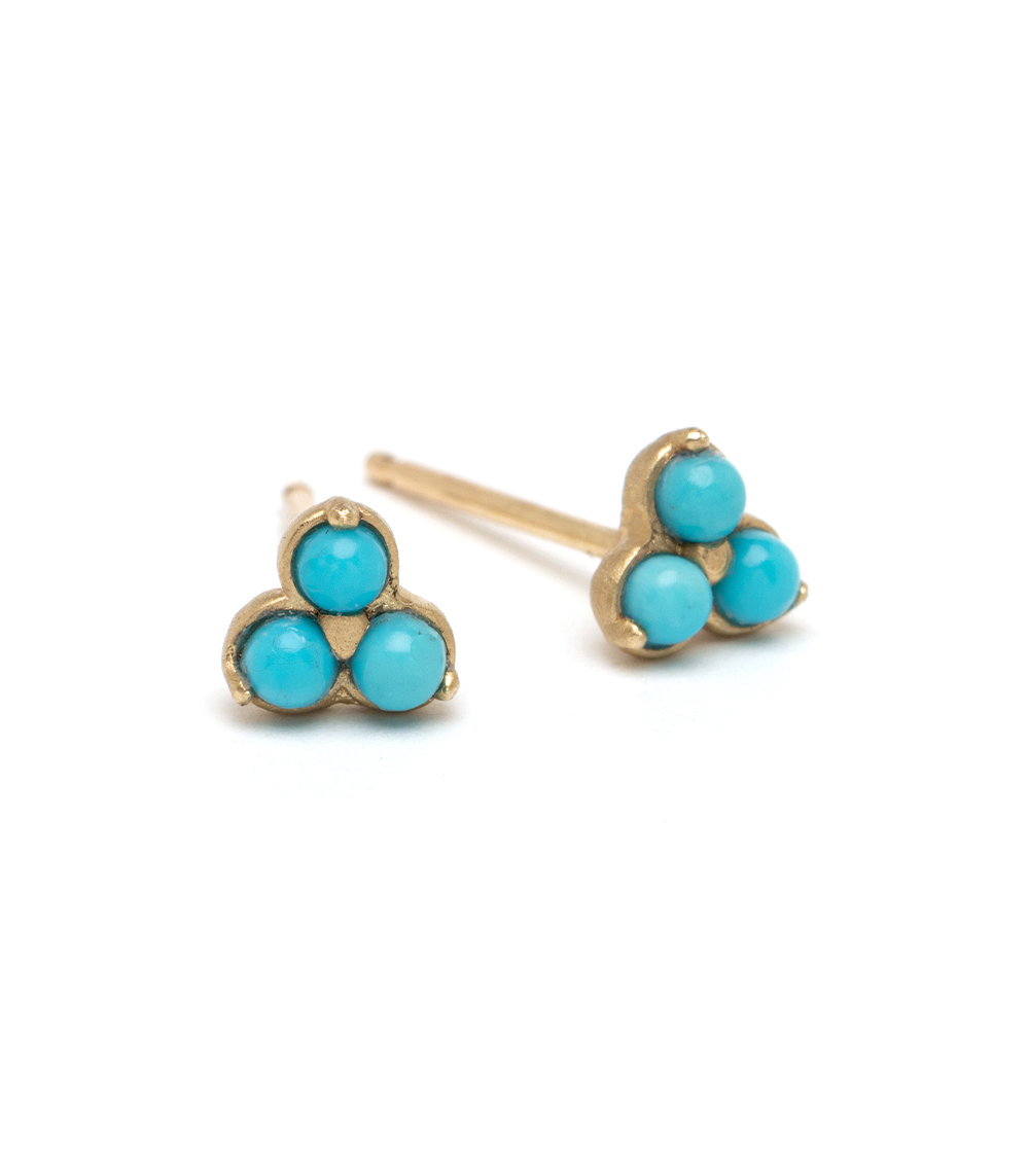December birthstone Antique 18k Yellow Gold Turquoise Cabochon Patterned Flower Stud Earrings