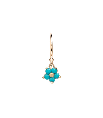 14k Matte Gold Forget Me Not Turquoise Bohemian Single Earring designed by Sofia Kaman handmade in Los Angeles