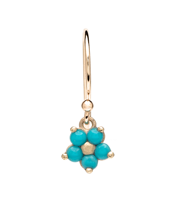 14k Gold Turquoise Forget Me Not Flower Single Earring