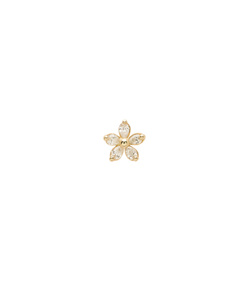 14k Shiny Gold Diamond Set Daisy Boho Stud Single Earring designed by Sofia Kaman handmade in Los Angeles