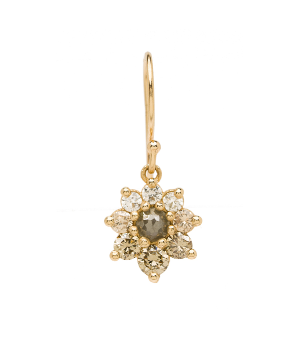 Champagne Diamond Cluster Rustic Diamond Center Flower Single Earring