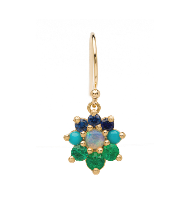 Sapphire Turquoise Emerald Opal Flower Single Earring