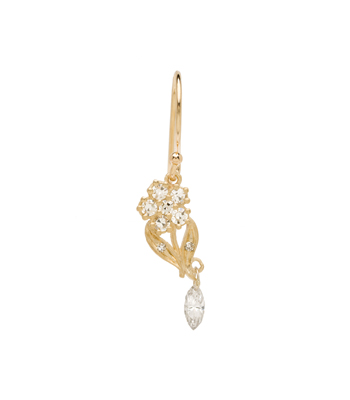 Antique Inspired Giardinetti Diamond Flower Marquis Diamond Dangle Bohemian Single Earring designed by Sofia Kaman handmade in Los Angeles