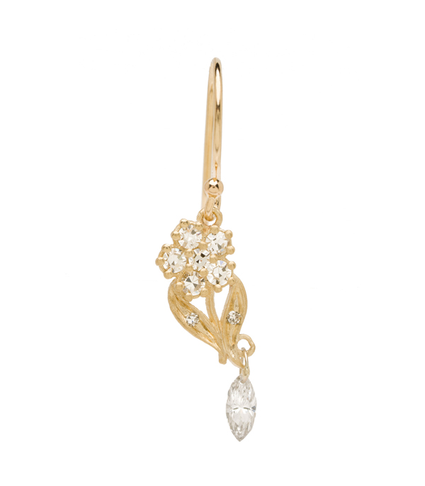 Antique Inspired Giardinetti Diamond Flower Marquis Diamond Dangle Bohemian Single Earring designed by Sofia Kaman handmade in Los Angeles using our SKFJ ethical jewelry process.