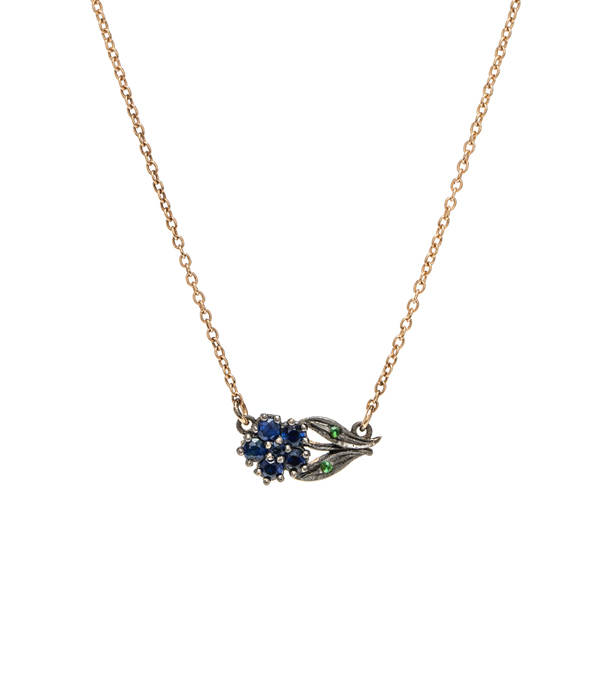 Antique Inspired Blue Sapphire Flower Necklace