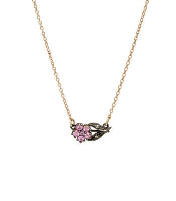 Antique Inspired Pink Sapphire Sideways Bridal Necklace designed by Sofia Kaman handmade in Los Angeles