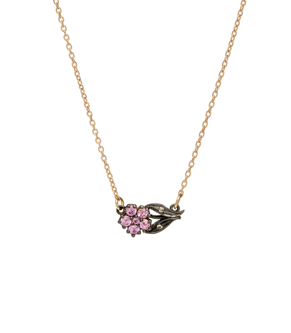 Antique Inspired Pink Sapphire Sideways Bridal Necklace designed by Sofia Kaman handmade in Los Angeles using our SKFJ ethical jewelry process.