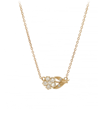 Gold Diamond Sideways Flower Charm Necklace designed by Sofia Kaman handmade in Los Angeles