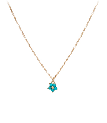 14K Matte Gold Turquoise Forget Me Not Boho Necklace designed by Sofia Kaman handmade in Los Angeles