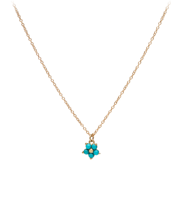 Matte 14k Gold Turqoise Forget Me Not Flower Necklace