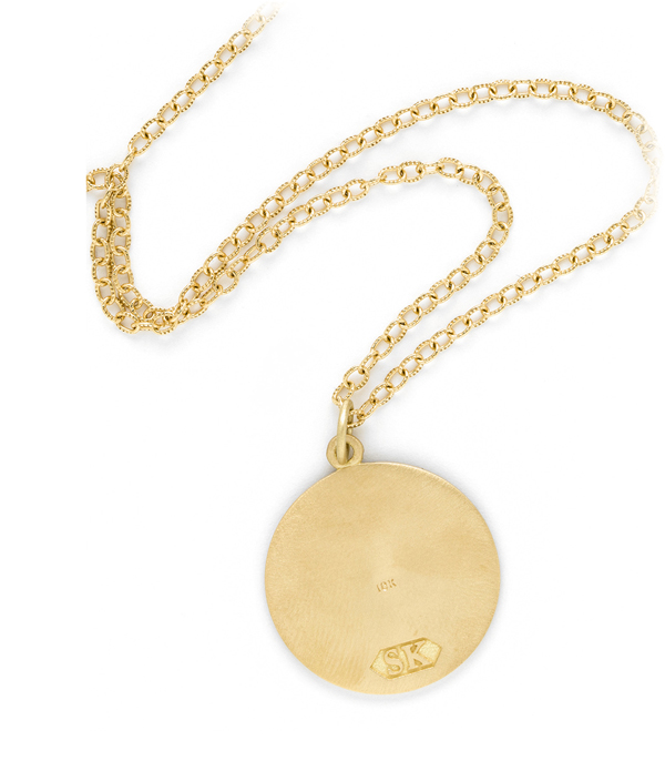 Gold Enamel Compass Mandala Diamond Pendant Necklace Back