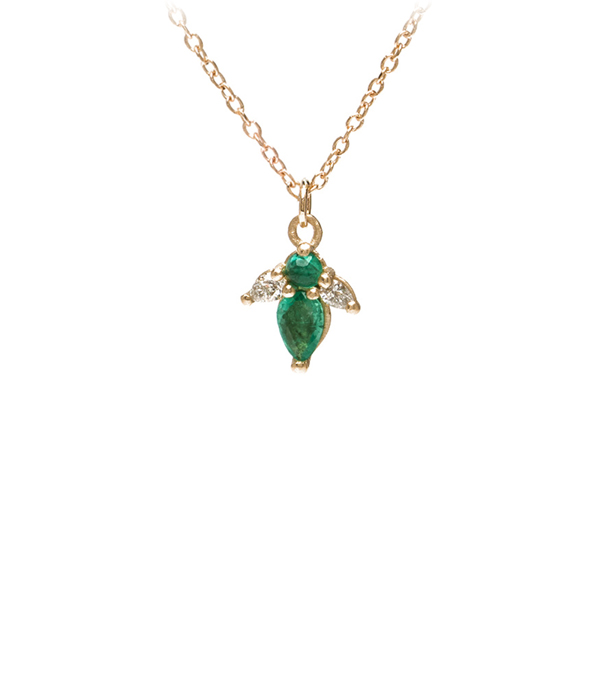 14k Gold Diamond Emerald Lily Of The Valley Necklace