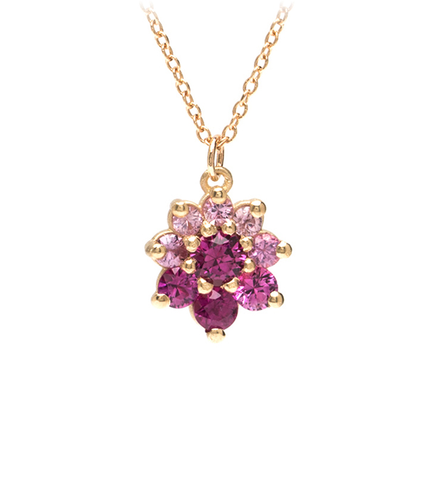 14k Matte Gold Pink Sapphire Rose Bohemian Necklace