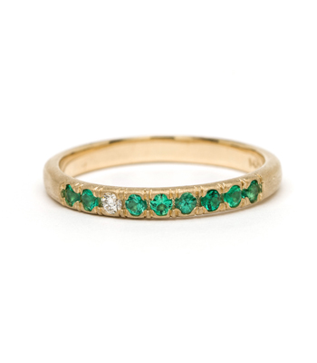 14K Matte Gold Emerald and Diamond Boho Stacking Ring designed by Sofia Kaman handmade in Los Angeles