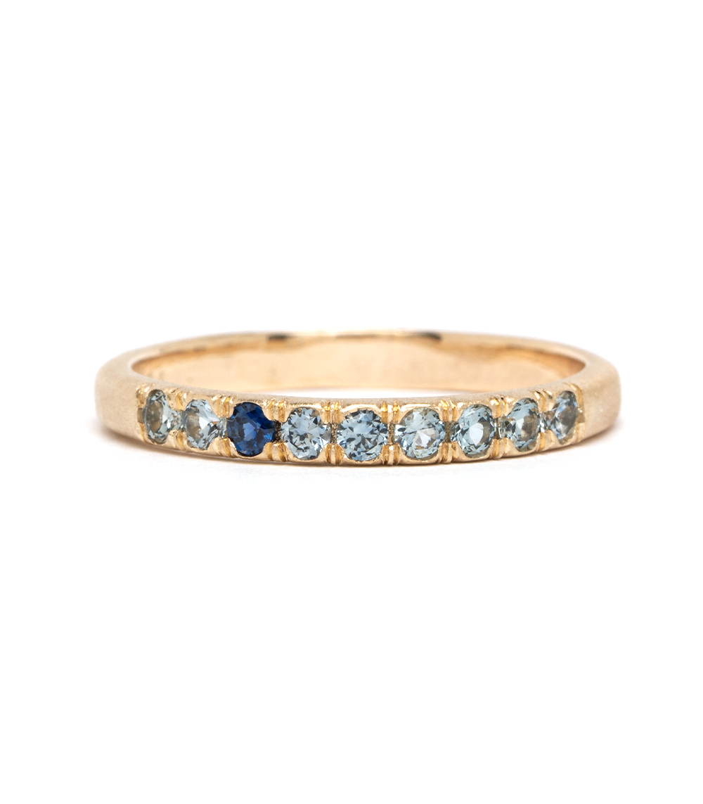 14K Gold Round Blue Sapphire /& White Diamond Ladies Vintage Style Stackable Wedding Band Ring