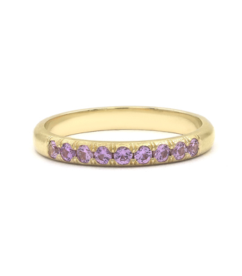 Vintage Inspired 14K Gold Pink Sapphire Wedding Band for Unique Engagement Rings designed by Sofia Kaman handmade in Los Angeles