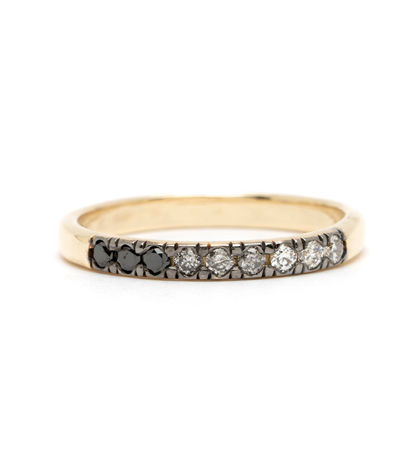 14K Matte Gold Ombre Salt and Pepper Diamond Wedding Band designed by Sofia Kaman handmade in Los Angeles using our SKFJ ethical jewelry process.