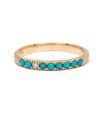 14K Gold Vintage Inspired Turquoise Diamond Boho Stacking Ring designed by Sofia Kaman handmade in Los Angeles