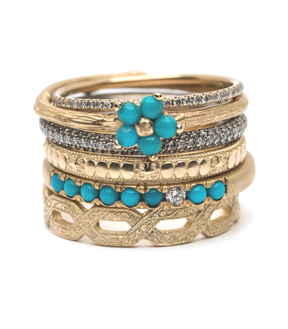 14k Gold Turquoise Row Stacking Ring 