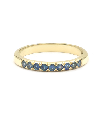 14k Gold Teal Vintage Inspired Teal Sapphire Wedding Band for Unique Engagement Rings designed by Sofia Kaman handmade in Los Angeles