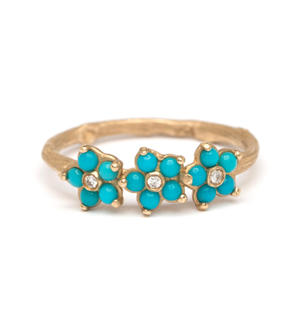 Turquoise Forget Me Not Twig Band Boho Stacking Ring