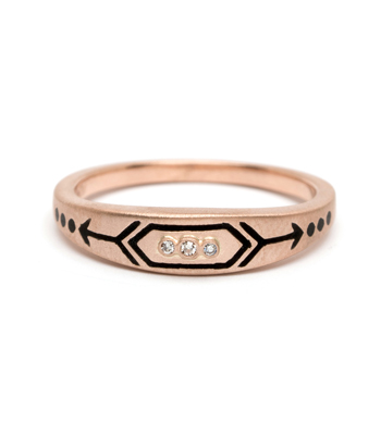 Rose Gold Black Enamel Victorian Inspired Arrow Stacking Ring designed by Sofia Kaman handmade in Los Angeles