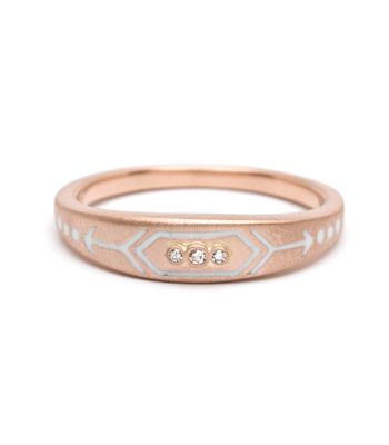 Rose Gold White Enamel Victorian Inspired Arrow Stacking Ring designed by Sofia Kaman handmade in Los Angeles