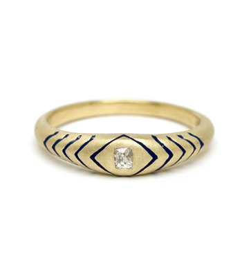 Yellow Gold Blue Enamel Opposing Snakes Diamond Stacking Ring by designed by Sofia Kaman handmade in Los Angeles