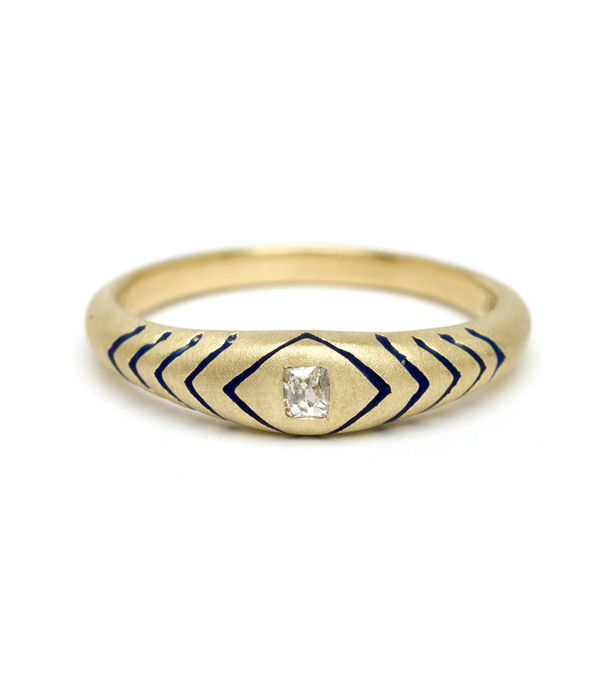 Yellow Gold Blue Enamel Opposing Snakes Diamond Stacking Ring by designed by Sofia Kaman handmade in Los Angeles using our SKFJ ethical jewelry process.