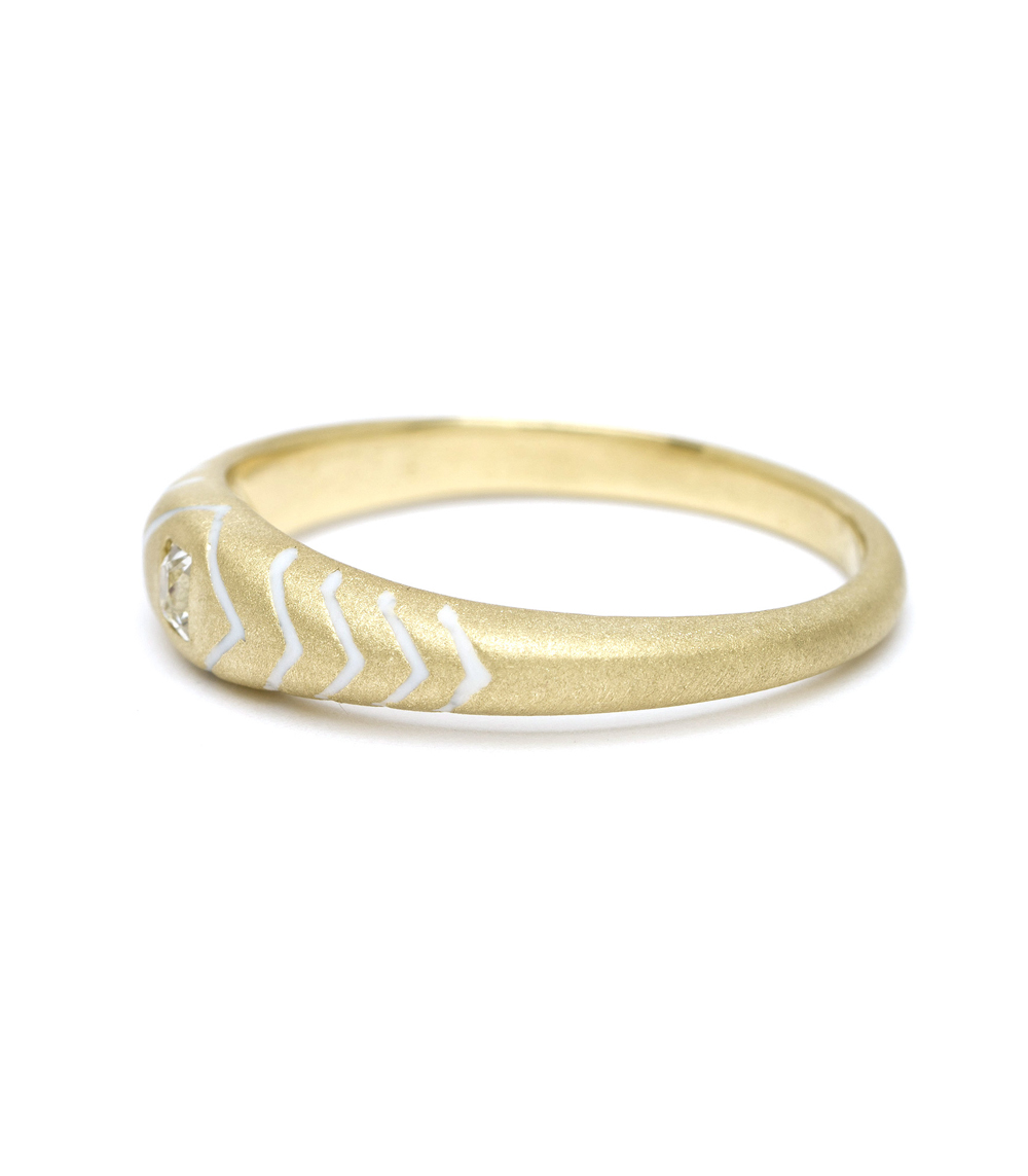 Yellow Gold White Enamel Snake Stacking Ring