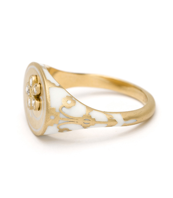 Gold Enamel Rose Cut Diamond Signet Ring