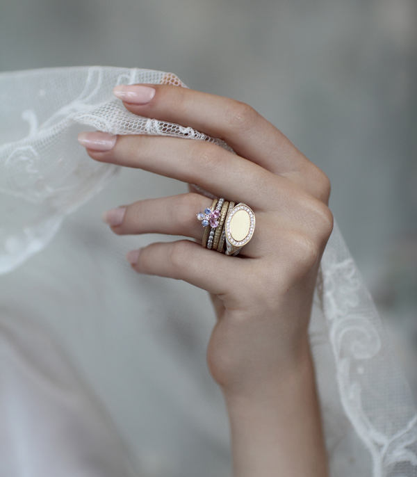 Sofia Kaman Engravable White Enamel Signet Ring Shown