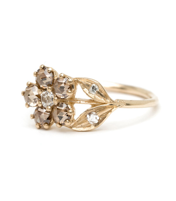 Antique Inspired Flower Champagne Diamond Ring