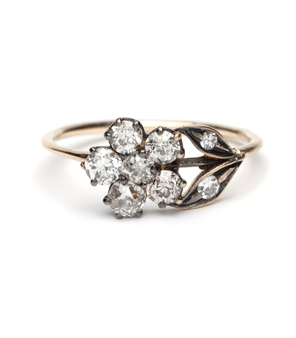 Antique Inspired Flower Ring With Diamonds