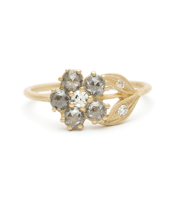 Vintage Inspired Salt Pepper Diamond Engagement Ring