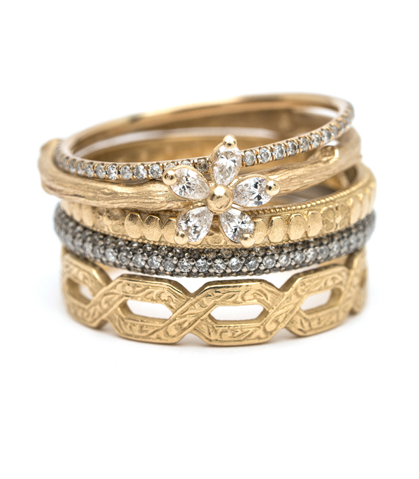 Gold Vintage Inspired Orange Blossom Boho Stacking Ring