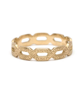 Victorian Antique Inspired 14K Gold Woven Ivy Bohemian Wedding Band designed by Sofia Kaman handmade in Los Angeles