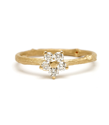 Rounded Diamond Daisy Gold Band Twig Engagement Ring designed by Sofia Kaman handmade in Los Angeles