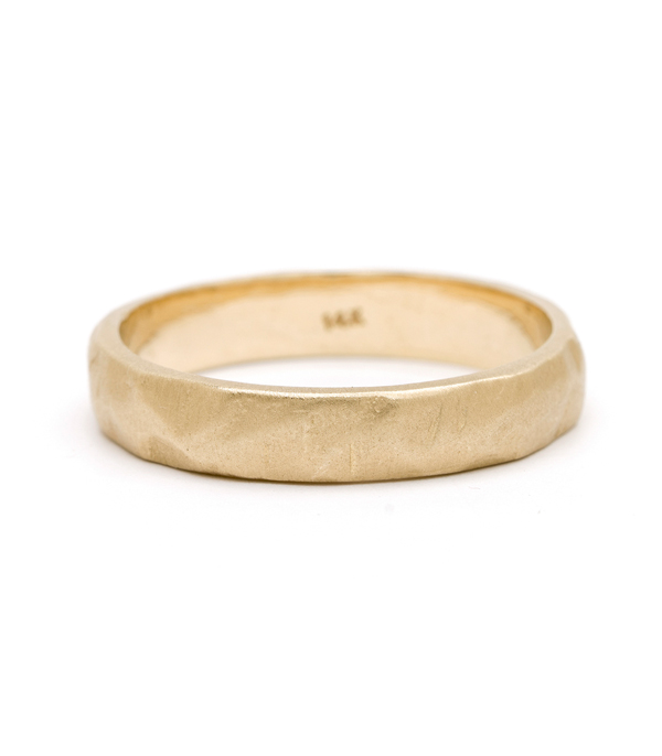 Natural Organic Masculine Raw 4.5mm Textured Gold Mens Wedding Band designed by Sofia Kaman handmade in Los Angeles using our SKFJ ethical jewelry process.