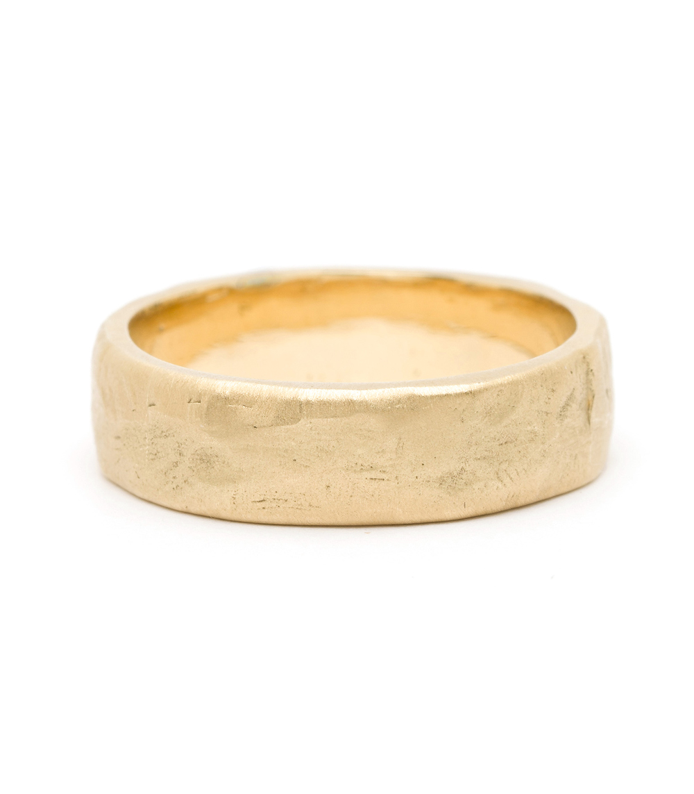 Natural Organic Masculine Raw 6mm Textured Gold Mens Wedding Band designed by Sofia Kaman handmade in Los Angeles using our SKFJ ethical jewelry process.