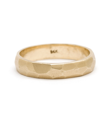 Bold Masculine 4.5mm Gold Faceted Mens Wedding Band designed by Sofia Kaman handmade in Los Angeles