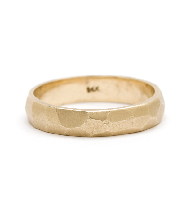 Bold Masculine 4.5mm Gold Faceted Mens Wedding Band designed by Sofia Kaman handmade in Los Angeles using our SKFJ ethical jewelry process.