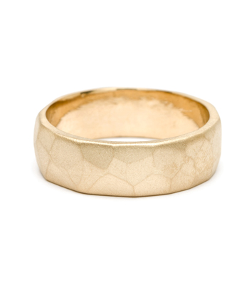 Bold Masculine Unique 7mm Gold Faceted Mens Wedding Band designed by Sofia Kaman handmade in Los Angeles